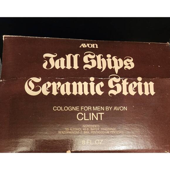 Vintage 1977 AVON Tall Ships Ceramic Stein Cologne For Men Clint in Original Box - Picture 2 of 6